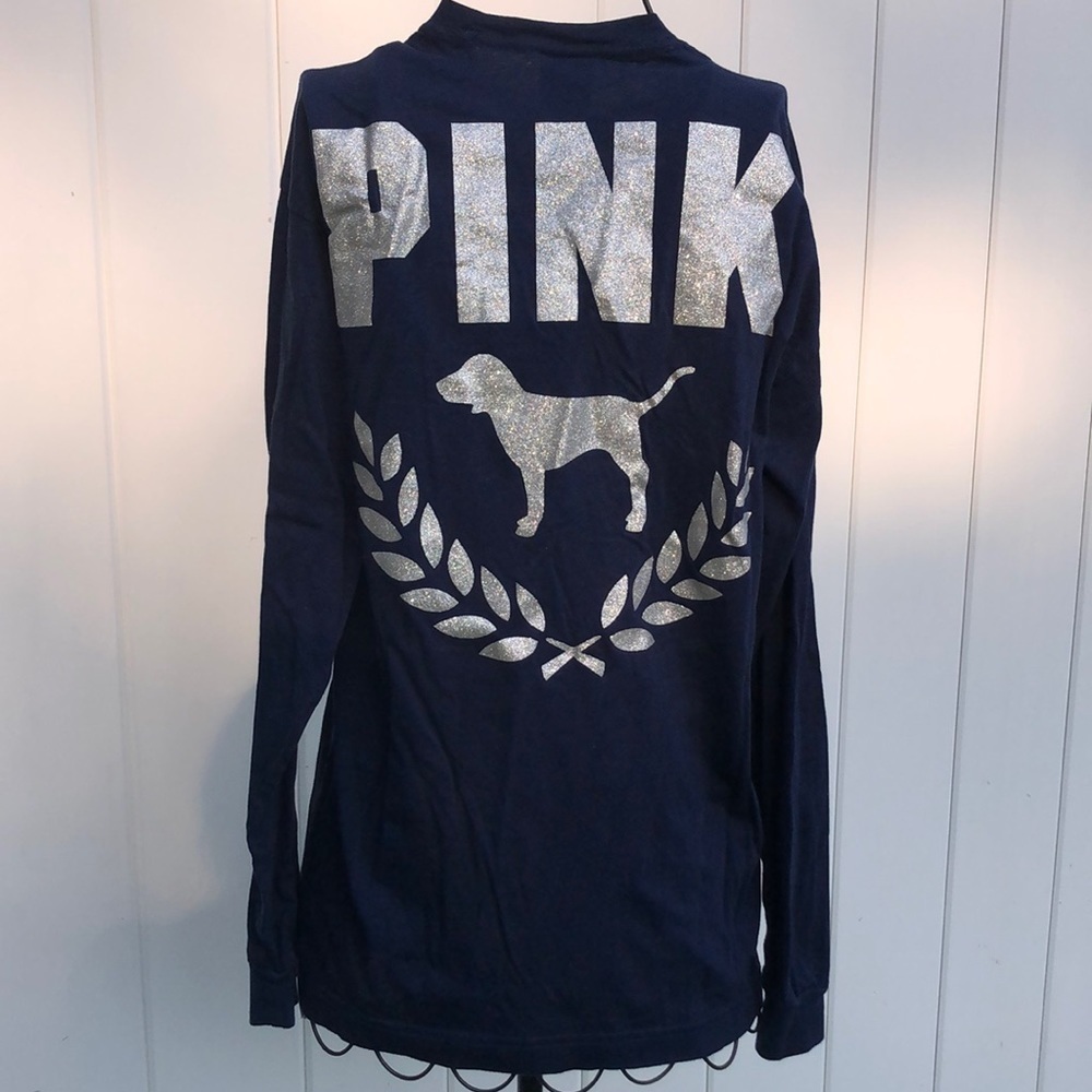 PINK Victoria's Secret long sleeve shirt size XS blue and sparkly silver blue​​​